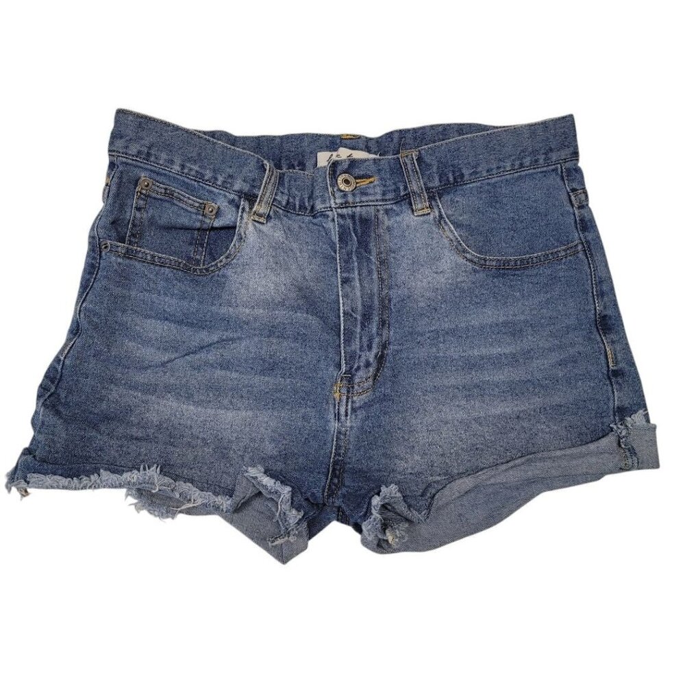 Love Tree High‎ Waisted Demin Shorts Cuttoff Raw Hem Blue Jean Womens Large